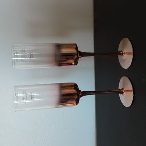 2 glass copper bottom champagne stemware glasses